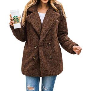 Women's Sherpa Fleece Faux Fur Trendy Jackets Coffee